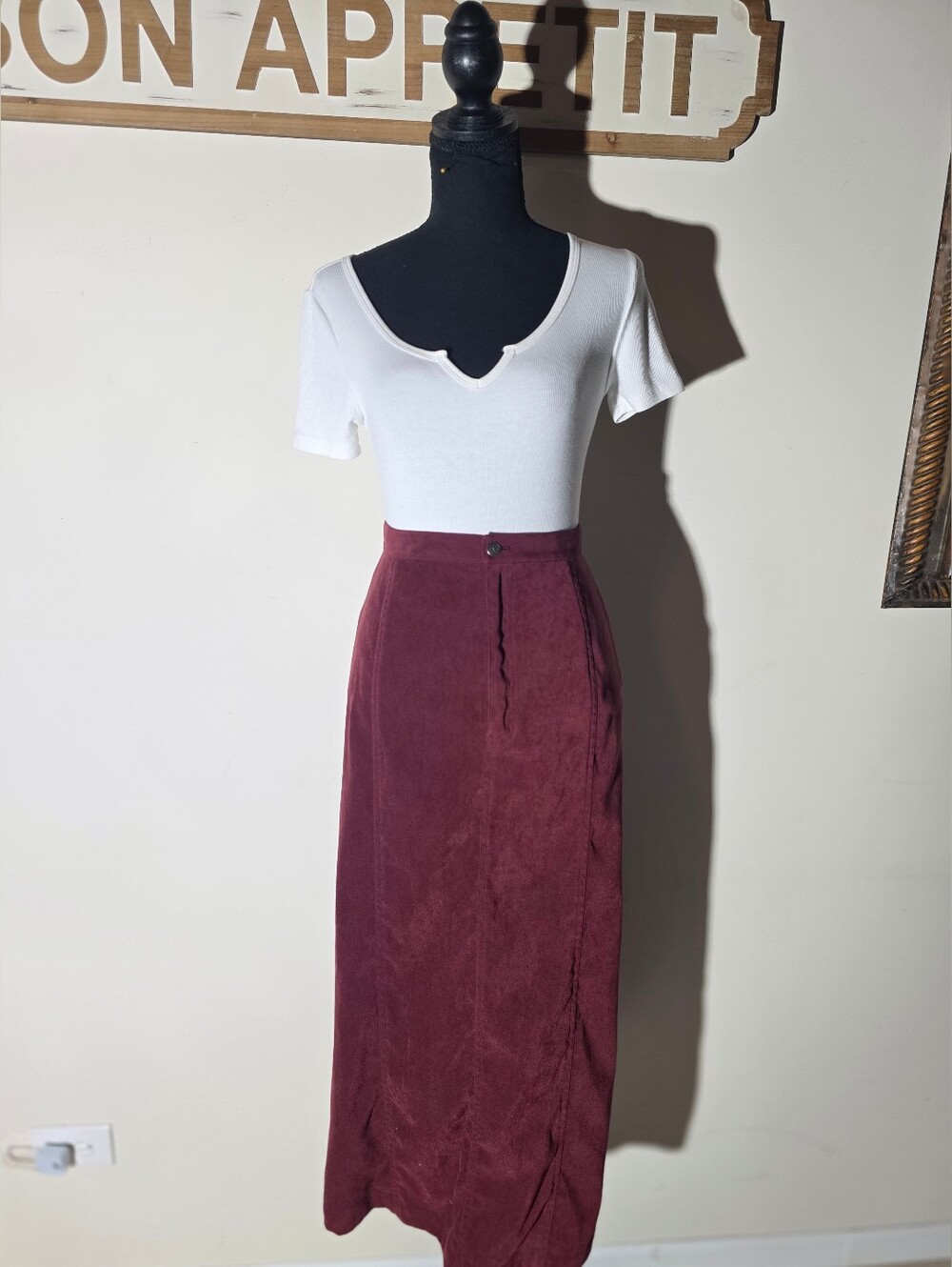 Vintage Real Comfort High-Waist Wine Maxi Skirt (Size 16)